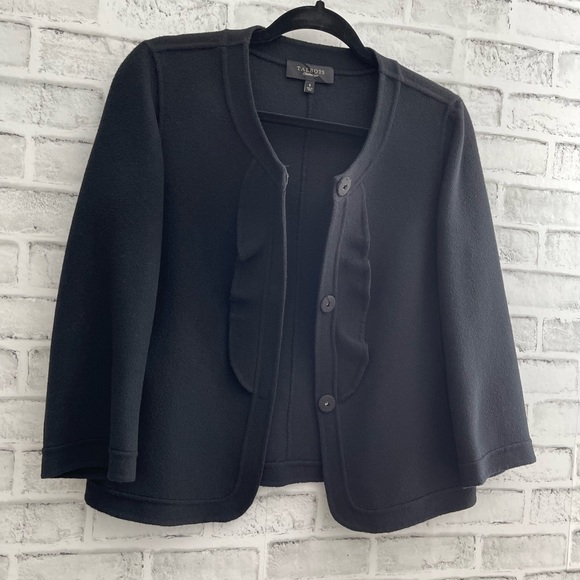 Talbots Wool Ruffle Blazer Jacket BLACK Size 8  #E126 - Picture 5 of 7